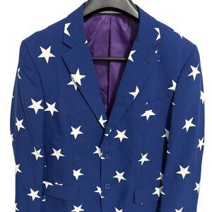 OppoSuits Navy Blue Blazer Jacket with White Stars EU54/UK44/US44